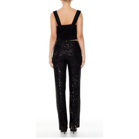 NEW Black Sequin High-Rise Wide-Leg Pants Size S‎ Back Zipper - Picture 4 of 11